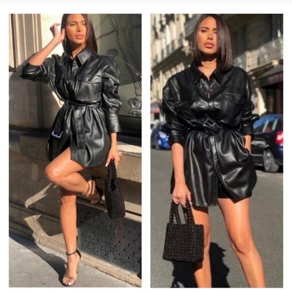 Zara belted leather overshirt - Picture 1 of 3